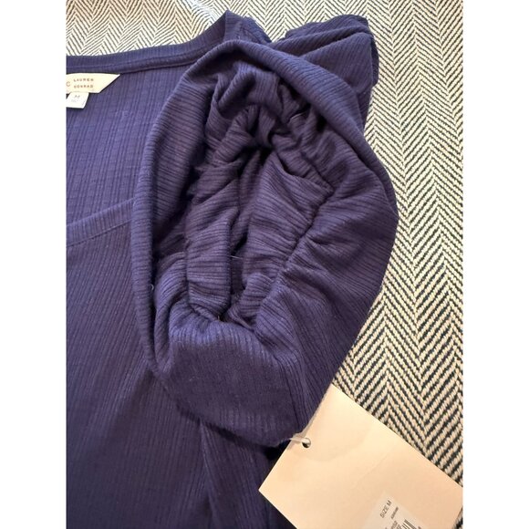 Lauren Conrad Puff Sleeve Navy Ribbed Knit Top Womens Size M NWT - Picture 6 of 8
